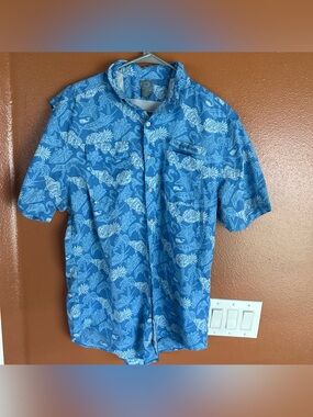 Vineyard Vines Blue Short-Sleeve Tropical Print Button-Down